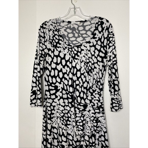 Calvin Klein Sheath Dress Size 12 Black White Animal Print Ruched 3/4 Sleeve - Picture 3 of 13